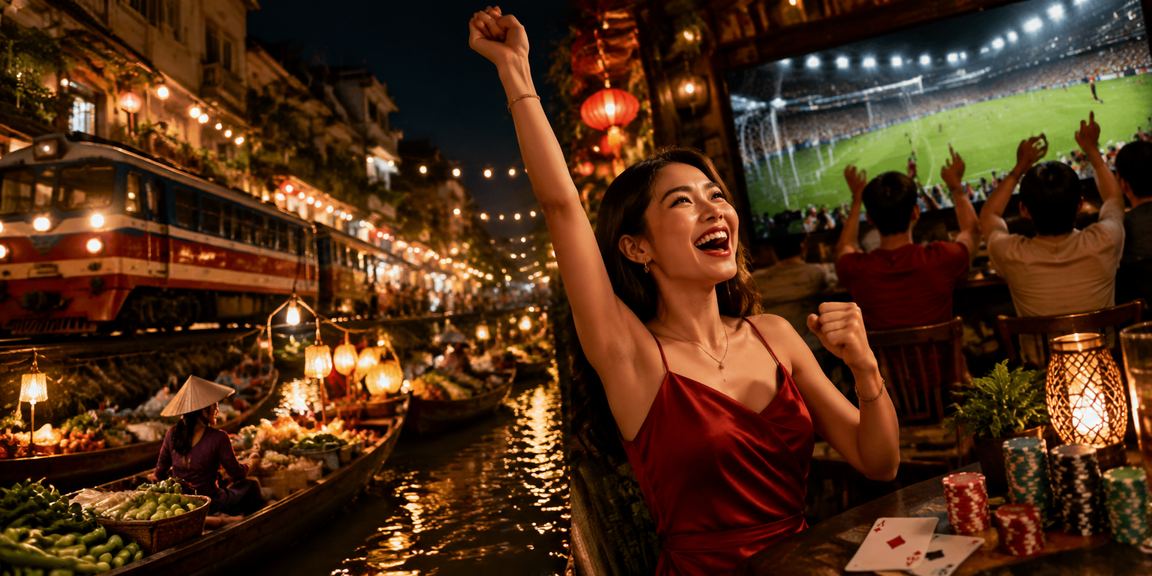 Nền tảng giải trí trực tuyến xosothantai tại Hà Nội với ánh đèn neon hiện đại
